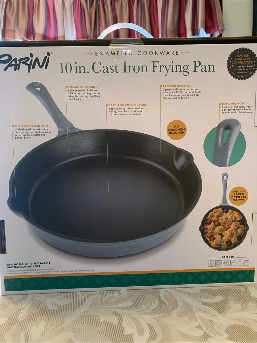 NEVER USED! Parini 10 in. Enameled Cast Iron Frying Pan - Gray